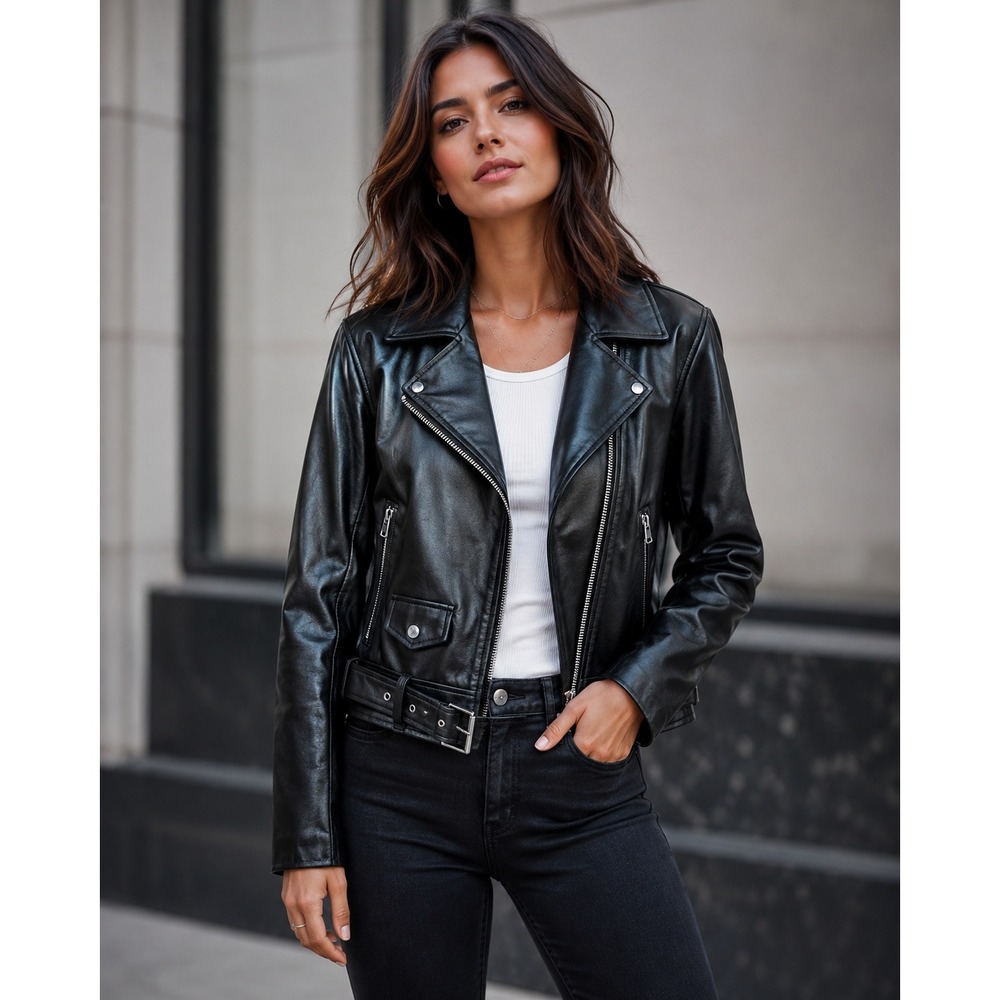Sebby Edgy Punk Black Faux Leather Jacket Moto Biker Alt Girl Large Indie Sleeze